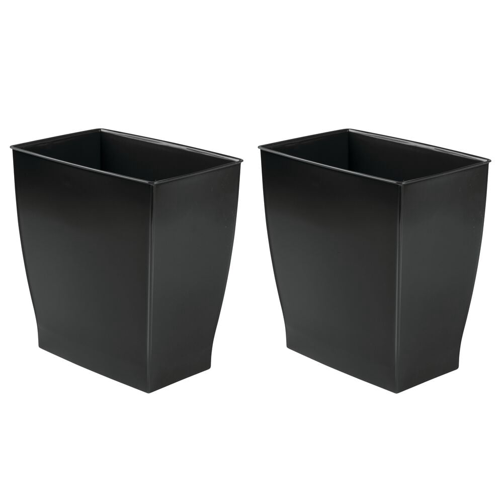 iDesign Bathroom Vanity Trash Can, 2.5 Gallon Plastic Rectangular Open Top Garbage Bin, 2 Pack, Black