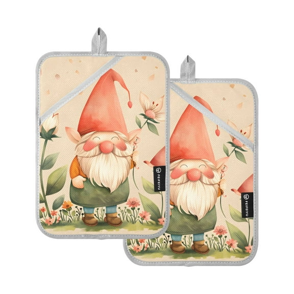 Pot Holders Set of 2 Heat Resistant 338℉ Kitchen Oven Gloves Potholder Cooking Baking Microwave Mitts Cute Gnome