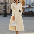 thumbnail image 2 of Womens V Neck Long Sleeve Fall Dresses Women's Fashionable Solid-Colour French V-Neck Elegant Waist-Cinching Slimming Sophisticated Evening Dress Beige, 2 of 3