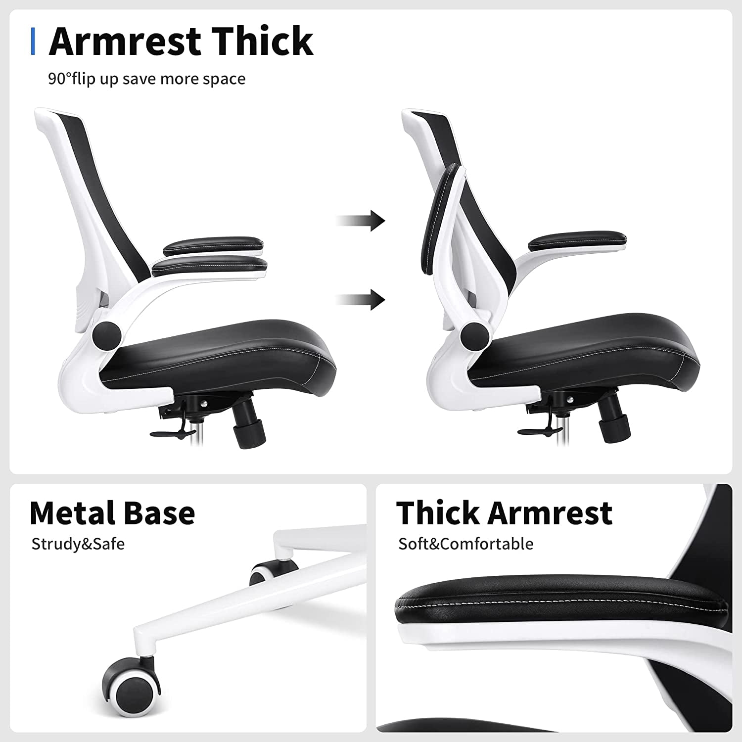 Misolant Office Chair, Drafting Chair for Standing Desk, High Office Chair with Adjustable Lumbar Support, Flip-up Arm and Footrest Ring, Drafting Chair for Bar Height Desk