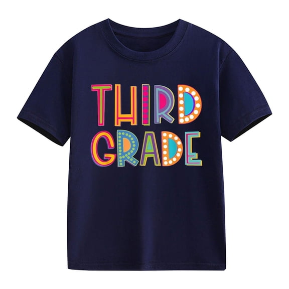 UACY Girls Third Grade Back to School T Shirt Short Sleeve Crew Neck Cotton Casual Summer Graphic Tee (Dark Blue, 12-13 Years)