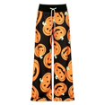 thumbnail image 4 of DHFJKG Womens Halloween Pajamas Pants Pumpkin Print Wide Leg Drawstring Waist Palazzo Loungewear Pants, 4 of 5