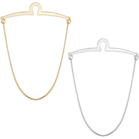 2Pcs 2 Colors Brass Button Attachment Tie Clips Iron Tie Chains for Men Platinum & Golden 87x62x5mm 1pc/color