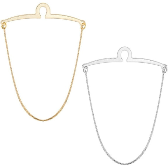 2Pcs 2 Colors Brass Button Attachment Tie Clips Iron Tie Chains for Men Platinum & Golden 87x62x5mm 1pc/color