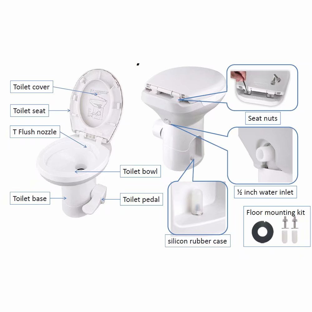 American Motorhome RV Pedal Flush Low  Profile Toilet 31650  WHITE