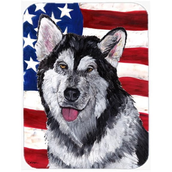 Alaskan Malamute USA Patriotic American Flag Glass Cutting Board - Large
