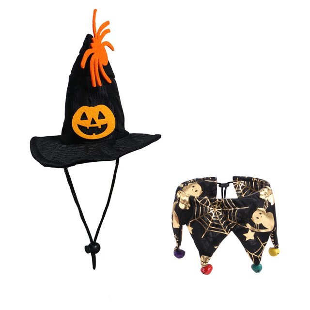 Disfraz de gato de Halloween - Collar de gato de Halloween con cascabeles y sombrero de calabaza de Halloween Disfraz de gato MFZFUKR CPB-US-XD1466-1