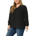 thumbnail image 4 of Agnes Orinda Women's Plus Size Fashion Work Long Sleeves Ribbon Front Chiffon Blouse 2X Black, 4 of 6