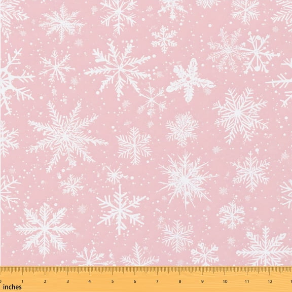 Erosebridal White Snowflake Fabric by the Yard 1 Yard, Winter Holiday Home Decor Fabric by the Yard