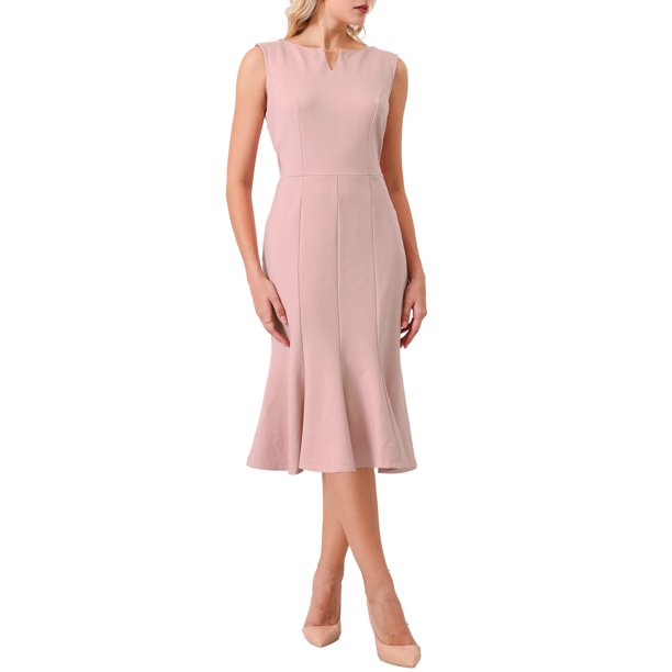 Vestido sin mangas para mujer INSPIRE CHIC, elegante, con escote en V, vestido de cola de pez, color rosa, talla S