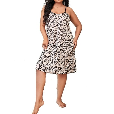 

Cute All Over Print Spaghetti Strap Slip Dress Multicolor Sleeveless Plus Size Nightgowns & Sleepshirts M