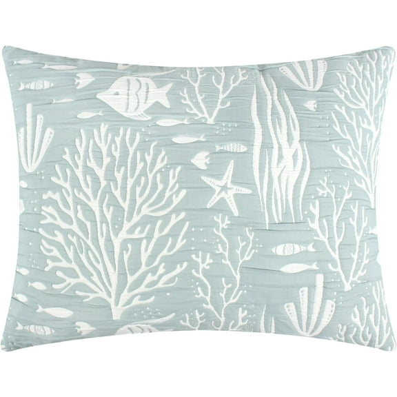 Greenland Home Coastal Paradise Jacquard Woven Decorative Pillow Sham, Marina Seafoam, Standard