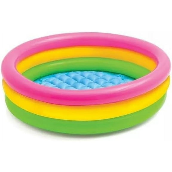 PMU Inflatable Pool 3-Ring 30 Inch Pink, Yellow and Green Triple Ring Summer Swimming Pool, Great for Backyard, Garden, Outdoor Water Game Play Pkg/1
