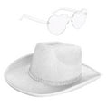 thumbnail image 2 of Sombrero de vaquero occidental con purpurina, sombrero de vaquera para adultos, cómodo sombrero de jazz, sombrero para el sol para Blanco, 2 of 9