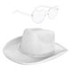 thumbnail image 2 of Sombrero de vaquero occidental con purpurina, sombrero de vaquera para adultos, cómodo sombrero de jazz, sombrero para el sol para Blanco, 2 of 9