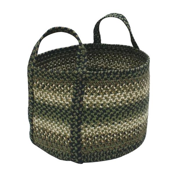 Homespice 576309 Round Pinecone Green Jute Braided Basket 14 x 14 x