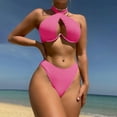 thumbnail image 2 of Sngxgn Women Two Piece Scoop Neck Bikini Crop Top High Cut Swimsuit High Waisted Bathing Suit(Hot Pink,M), 2 of 5
