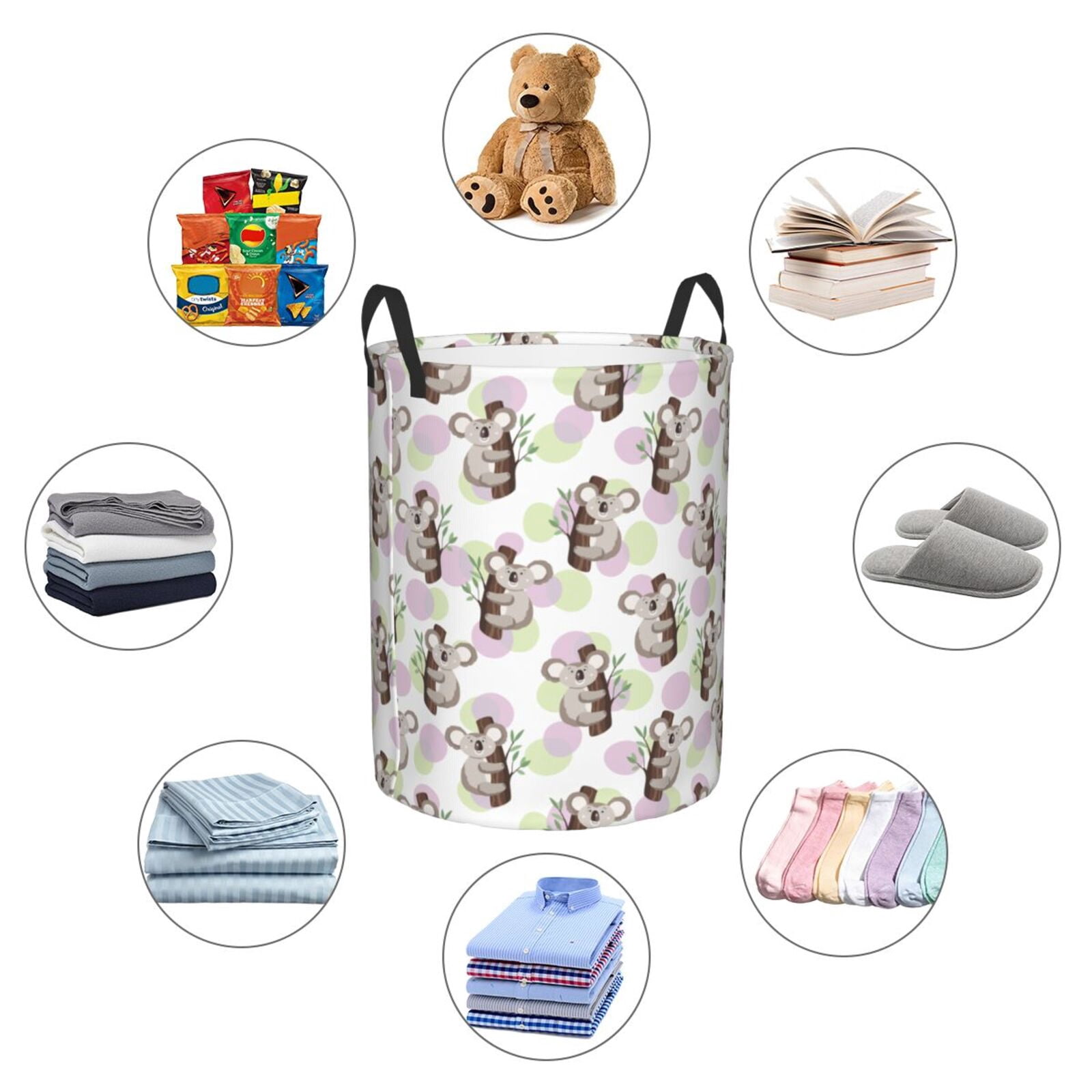 Large Laundry Basket with Handles - Green Purple Dot Koala Kids Baby Dirty Clothes Laundry Hamper for Bedroom Aesthetic