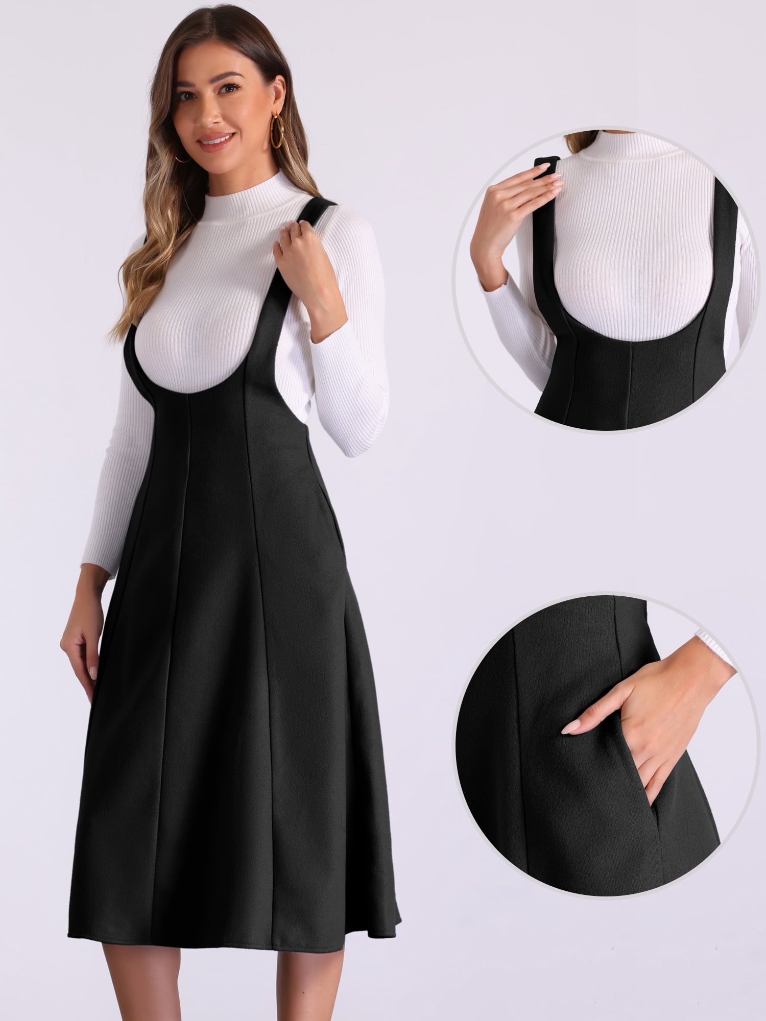 DARING DIVA Women's Cross Back A Line Elegant Overall Pinafore Dress S Black