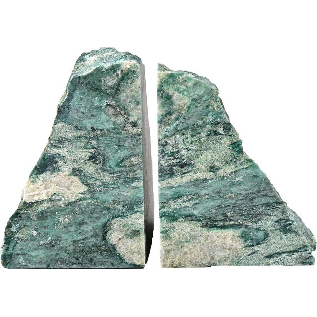 AMOYSTONE Kitchen Bookshelf Organizer | Natural Green Mica Stone Bookends 4-6LBS Heavy Base | Energy Crystal & Easy to Clean