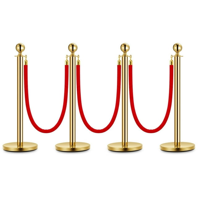 Gold Stanchion Posts with 5 FT Red Velvet Ropes – Elegant Crowd Control Barriers for VIP Events, Red Carpets, Weddings & More