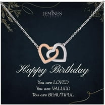 JEMINES Birthday Gifts for Women, Birthday Jewelry with Meaningful Message Gifts Idea for Women, Happy Birthday Necklace (Happy Birthday, Interlocking Hearts Necklace)