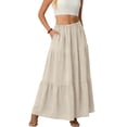 thumbnail image 6 of Womens Floral Midi Skirt with Pockets High Elastic Waist Flowy Ruffle Casual Summer Boho Aline Skirts Khaki XL, 6 of 6