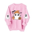 thumbnail image 4 of XUNKUSGA Women Halloween Sweatshirt Casuasl Loose Crew Neck Long Sleeve Pullover Tops Cute Printed Sweatshirts for Women Relaxed Fit Casual Pullover Sweatshirt #3Pink 3XL, 4 of 5