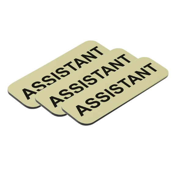 Assistant 1 x 3" Name Tag/Badge, Brushed Gold, (3 Pack)