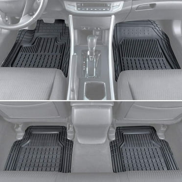 BDK Rubber Car Floor Mats - Classic Square Grid Channels - Trim to Fit Feature, 100% Odorless
