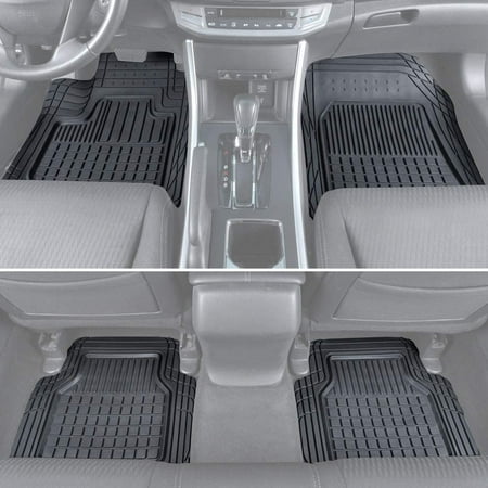 BDK Rubber Car Floor Mats - Classic Square Grid Channels - Trim to Fit Feature, 100% Odorless