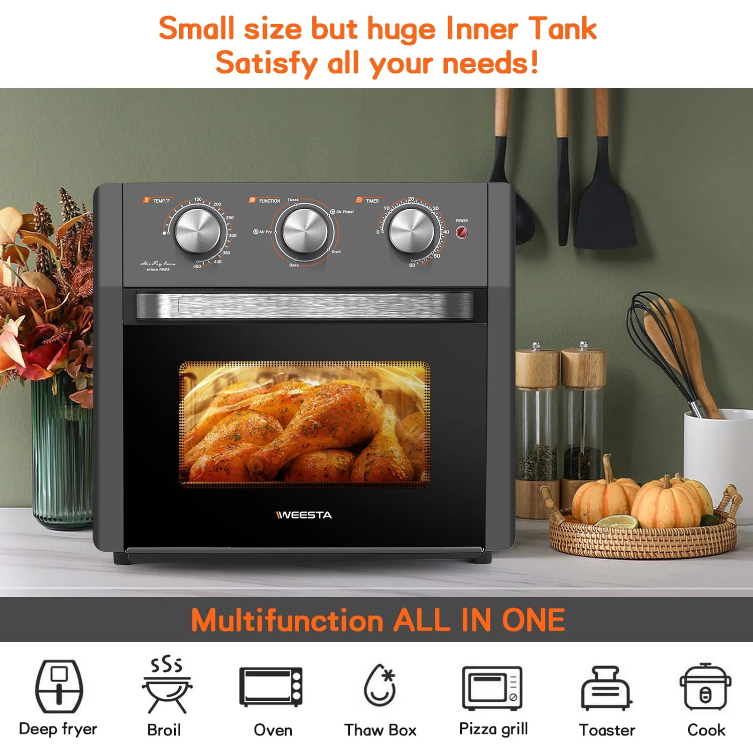 Adoolla Air Fryer Oven 5 Qt Large Oil Free Touch Screen 1500W Mini Oven  Combo with 7 Accessories, One-Touch Digital Controls, Nonstick Tray 