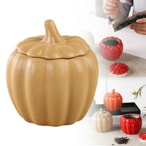 BinKFF 10oz Ceramic Pumpkin Jar, Pumpkin Shape Seasoning Jar, Fall Thanksgiving Candy Jars, Halloween Decorative Bowl, Cute Food Container for Kitchen Coffee Tea Sugar Snacks Soup