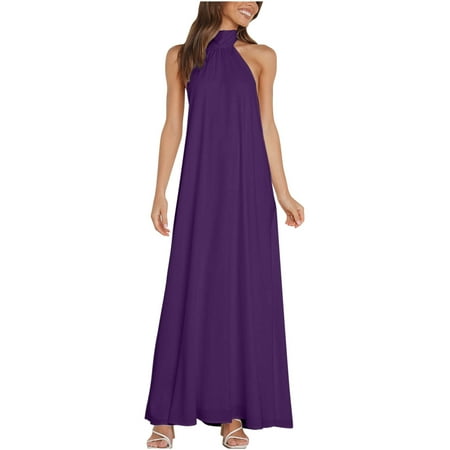 

Red Dress Sexy Dresses for Women Women s Summer Cross Halter Neck Sleeveless Plain Color Cut Out Backless Flowy A Line Maxi Dress Savings Clearance Deals Sundresses for Women Maxi Dress Purple M