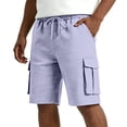 thumbnail image 2 of Relaxed Fit Cargo Shorts for Men with Deep Side Pockets - Elastic Waist Drawstring Casual Walking Shorts - Lightweight Quick-Dry Utility Work Shorts for Summer Light Purple M, 2 of 9