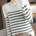 thumbnail image 6 of Women's Striped Long Sleeve Sweater Tops Blouses Crewneck Loose Fit Casual Work Office Vacation Outfits Fashion Essential Gift for Women | CSEONE,White XL, 6 of 8