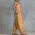 thumbnail image 4 of Pounoo Women's Jumpsuits Linen Blend Jumpsuits Boho Vacation Style Lightweight Breathable Sleeveless Button Detail Ruffle Hem Wide Leg Jumpsuits Gift, 4 of 5