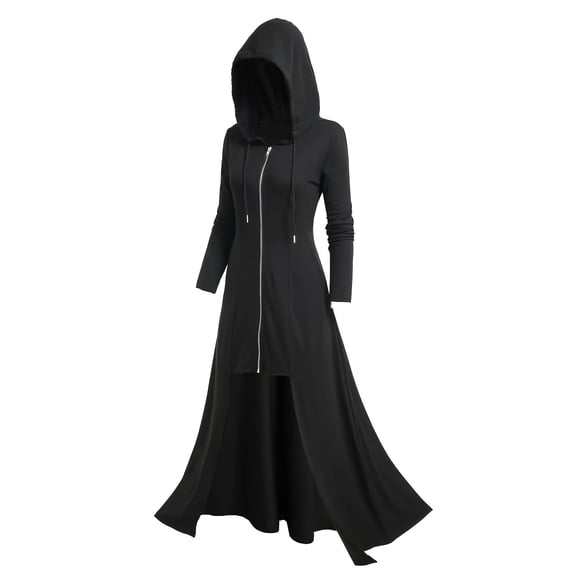 Women's Plus Size Spring Autumn Zipper Fur Trim Hooded Long Sleeves Casual Coat Black XL