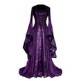 thumbnail image 1 of 2025 Robe pour Femmes Style Rétro Robe Médiévale pour Femmes Couleur Unie Manches Trompette Vêtements Grande Taille Long, 1 of 5