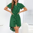 thumbnail image 2 of Dyegold Sundresses for Women Casual Beach - Sun Dresses Women Summer Casual Ruffle V Neck Short Sleeve Solid Midi T-Shirt Sundress ​Hawaiian Beach ​Holiday ​Dress, 2 of 8