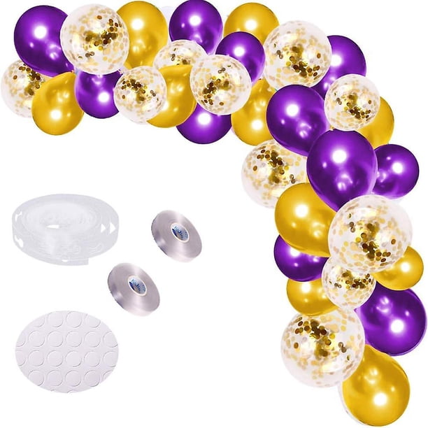 SDIGV Kit de guirnalda de arco de globos morados, 121 globos de fiesta dorados y morados de 18 pulgadas, globos de confeti dorados de 12 pulgadas, globos de látex con accesorios para globos