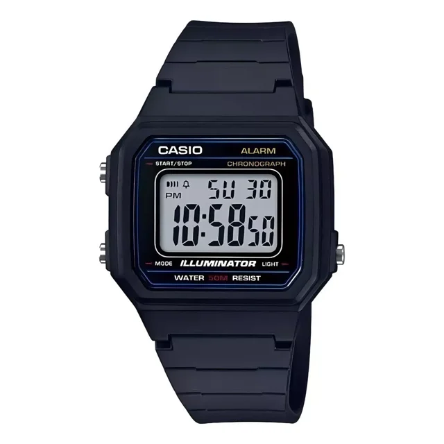 Reloj Casio W-217H Digital Quartz Original Hombre Time Square Color de la correa Negro Color del bisel Negro Color del fondo Agua