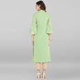 thumbnail image 6 of Janasya Indian Chinese Neck Bell Sleeve Gold Print Light Green Poly Crepe Kurta For Women, 6 of 8