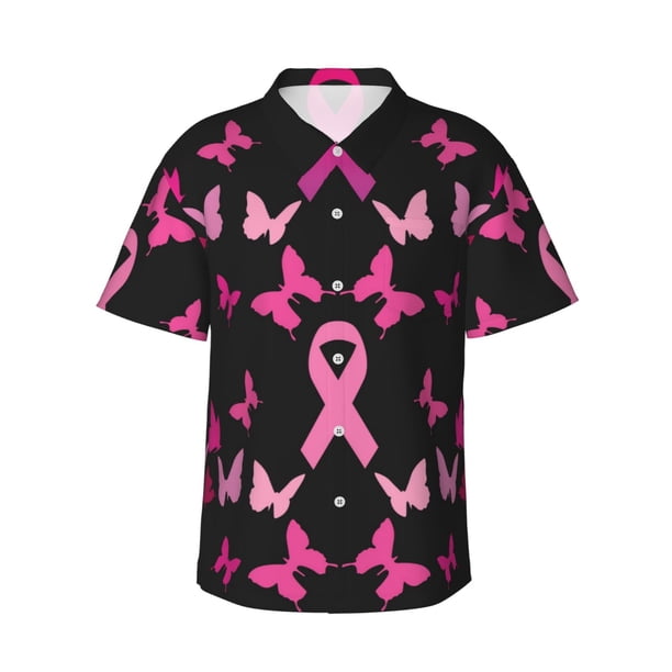 Balery Breast Cancer Camisas hawaianas de manga corta para hombre, camisas playeras de corte holgado, camisas de vacaciones con botones,X-Large