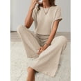 thumbnail image 6 of Women'S Casual Summer Travel Vacation Wear Two-Piece Suit Short Sleeve Wide Leg Pants Casual Suit Apricot XXL, 6 of 7