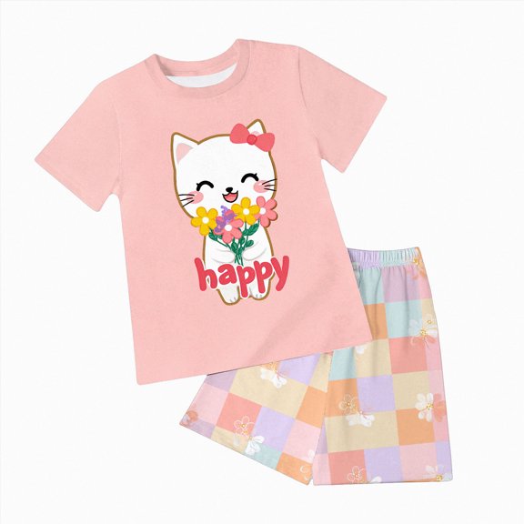 Duqingm Summer Girls Girls 2 Piece Outfits Little Girls Clothes T-shirt Shorts with Cute Summer Girl Clothes Set Light Pink,6-7 Years