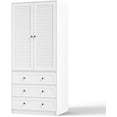 thumbnail image 3 of Modern Armoire Wardrobe Closet with 3 Drawers & 2 Doors, Tall Standing Wooden Cabinet for Hanging Clothes, Heavy Duty Storage, White, 3 of 8
