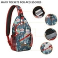 thumbnail image 2 of Sling Backpack,Dark Blue Christmas Santa Pattern Sling Bag with Water Bottle Holder,Waterproof Sling Bag for Men/Women with Headphone Jack for Hiking,Travel, 2 of 6