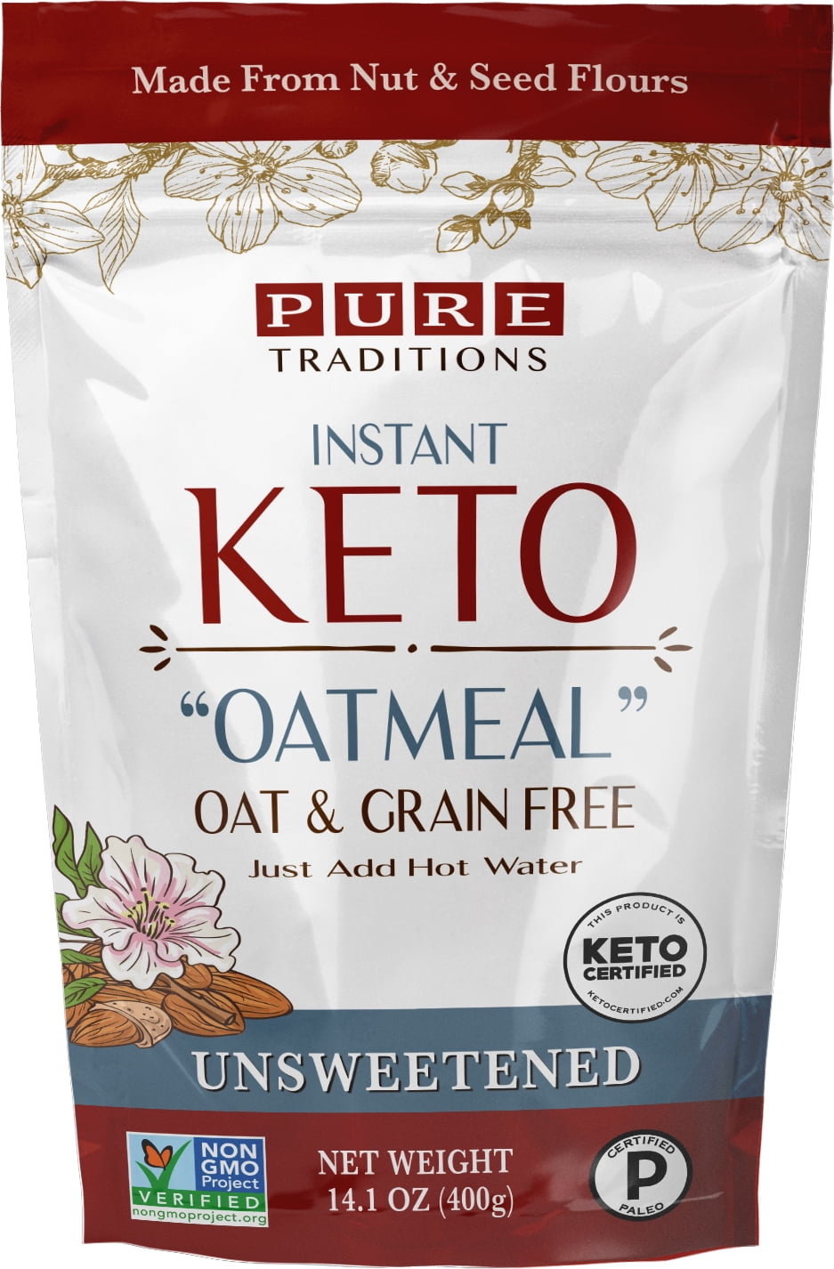 Instant Keto Oatmeal, (Oat and Grain Free) Unsweetened, Paleo and Keto Certified, 14.1 oz