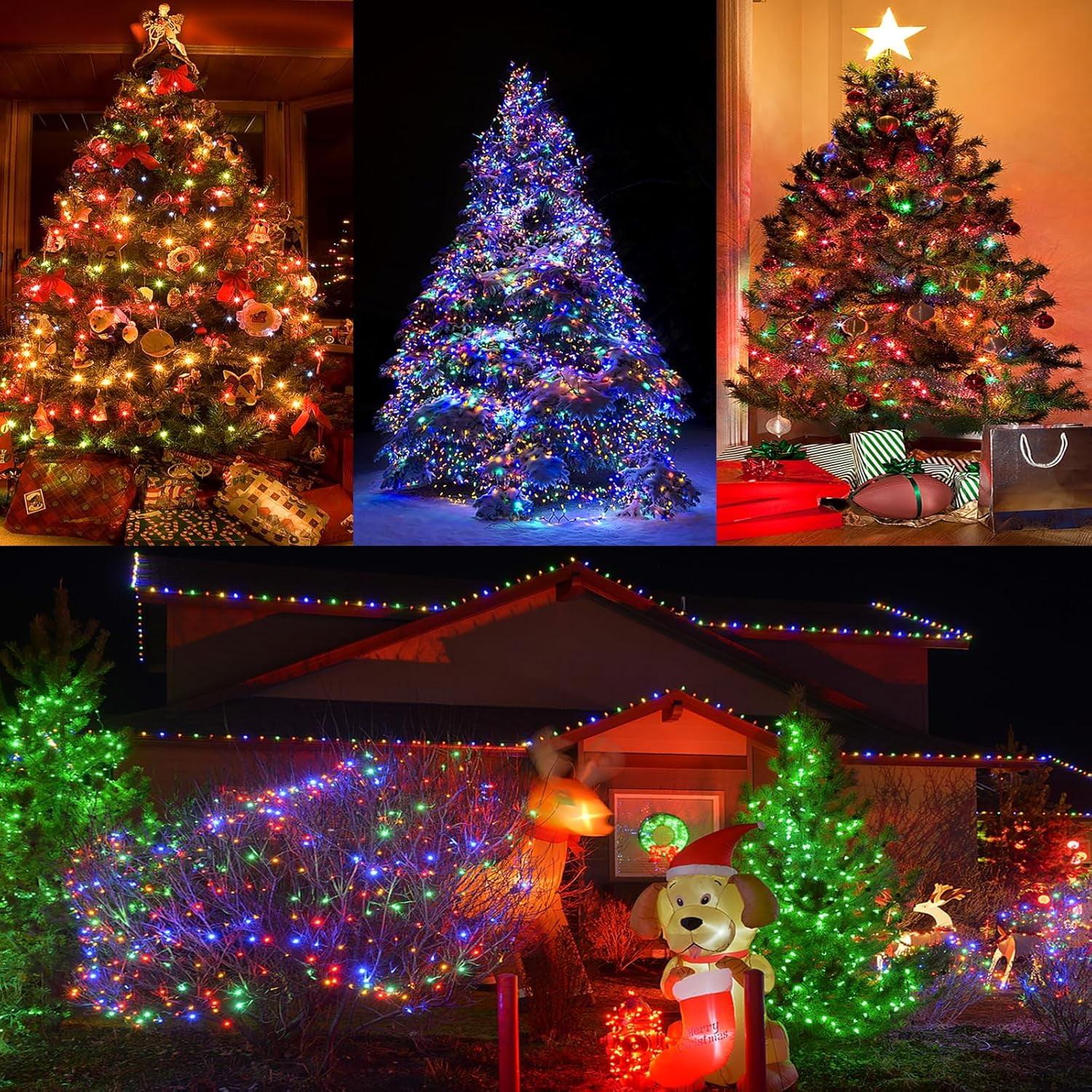 Battery Operated Christmas Lights, 33 FT 100 LED Mini String Lights with Timer and 8 Modes, Green Wire Outdoor Waterproof String Lights for Tree Xmas Indoor Holiday Party Garden Decor, Warm White